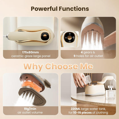 Portable Clothes Steamer 175X80Mm Ceramic Glaze Panel Iron LCD 220Ml Water Tank 1200W&15S Fast Heat up 4-Speed Steamer for Clothes of All Fabrics Dry&Wet Iron for Home Travel Business Trip