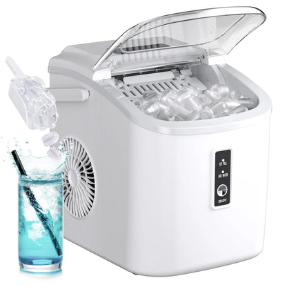 Countertop Ice Maker with Handle,Portable Ice Machine with Basket and Scoop, 9 Bullet Ice in 6 Mins, 26Lbs/24H, Self-Cleaning