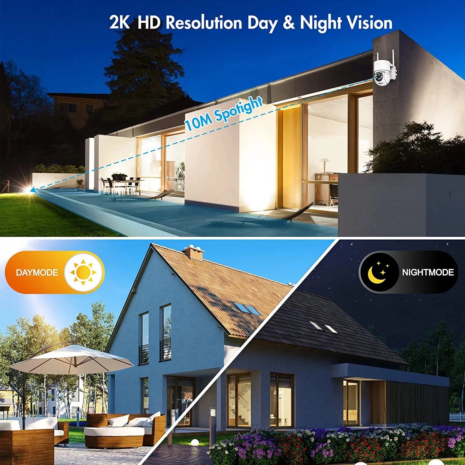 Outdoor Security Camera Wireless Wifi, 2K Color Night Vision, Solar Powered Outdoor Camera