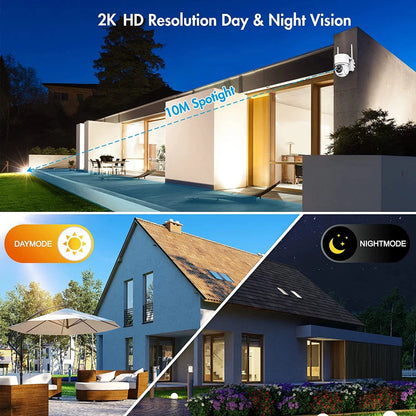 Outdoor Security Camera Wireless Wifi, 2K Color Night Vision, Solar Powered Outdoor Camera