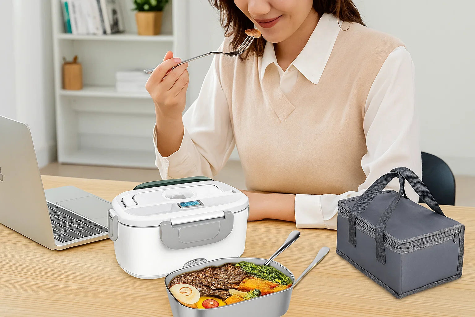 2 in 1 110V 12V Stainless Steel Electric Heating Lunch Box Car Office School Food Warmer Container Heater Lunch Box Set
