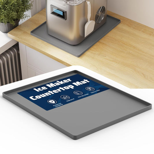 Ice Maker Countertop Mat, 12 X 10 Inch Silicone Protective Mat for Portable Mini Counter Top Nugget Ice Maker, Drain Tray for Ice Machine, Waterproof with Raised Edge Prevent Water Leakage