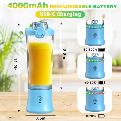 Portable Blender Personal Juicer for Shakes and Smoothies - 20 OZ Electric Protein Shaker Bottle with Insulated Sleeve, Travel Lid, USB-C Rechargeable - Mini Small Blender Cup for Kitchen Office Gym