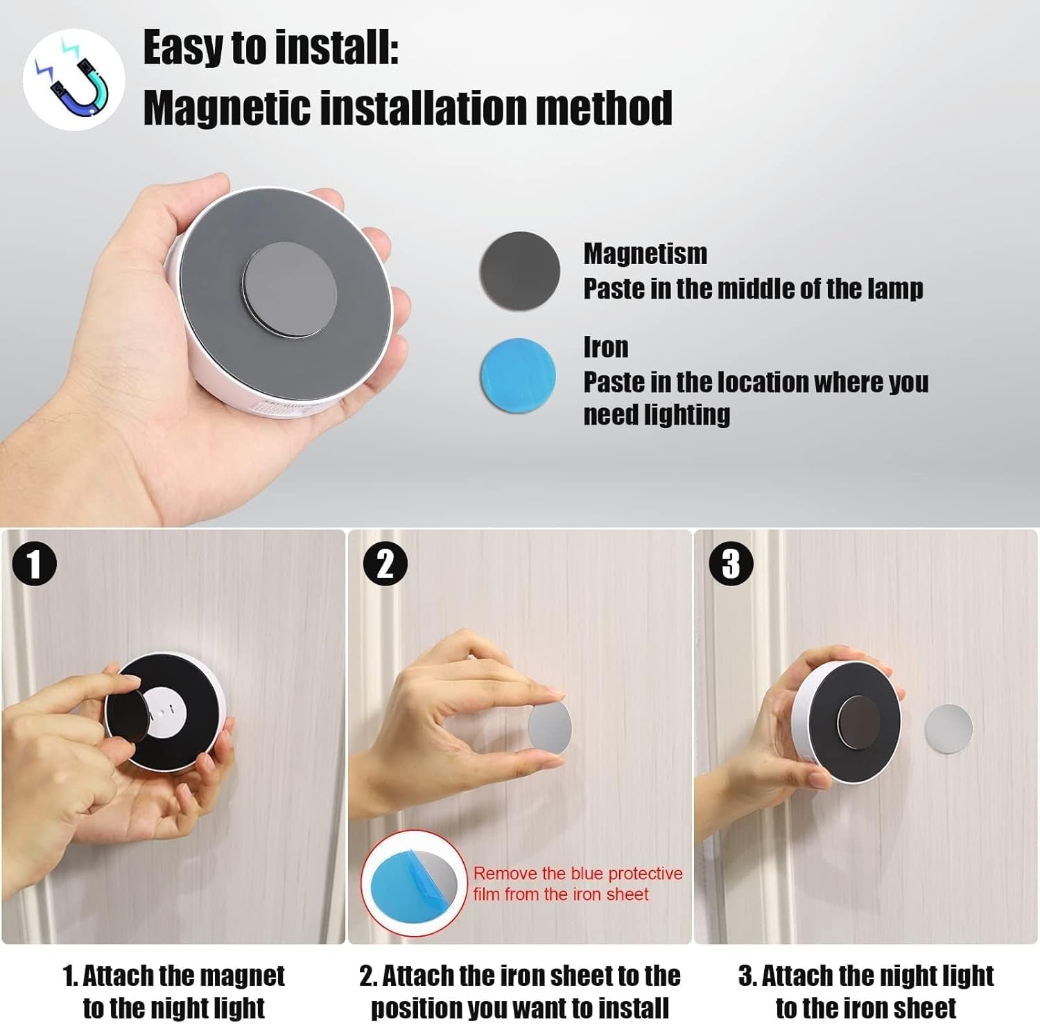 6 Pack Motion Sensor Light Indoor [Upgraded 14 Leds], USB Rechargeable Night Light, Long Last Battery & 3 Light Modes, Wireless Magnetic Nightlight for Closet, Stairs, Hallway - Cold White