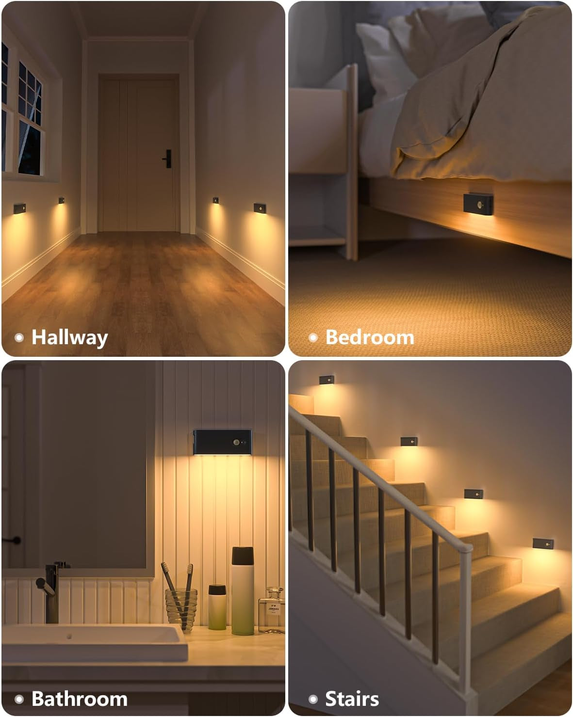 Stair Lights Indoor, Warm White Rechargeable Night Light, Wireless Motion Sensor Light Indoor for Stairs, Hallway, Stairway, Bathroom, Bedroom, Kitchen, 10 Pack