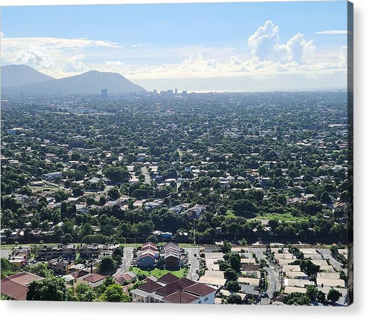 Expansive Cityscape Under Blue Skies - Acrylic Print