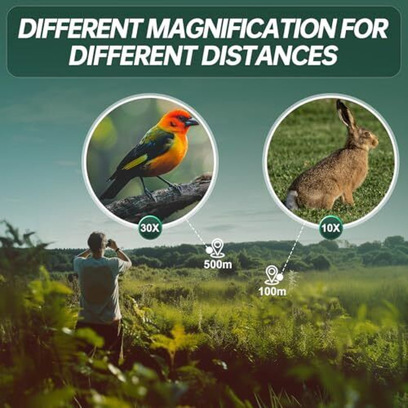 10-30X25 Compact Binoculars for Adults Kids - High Powered for Bird Watching