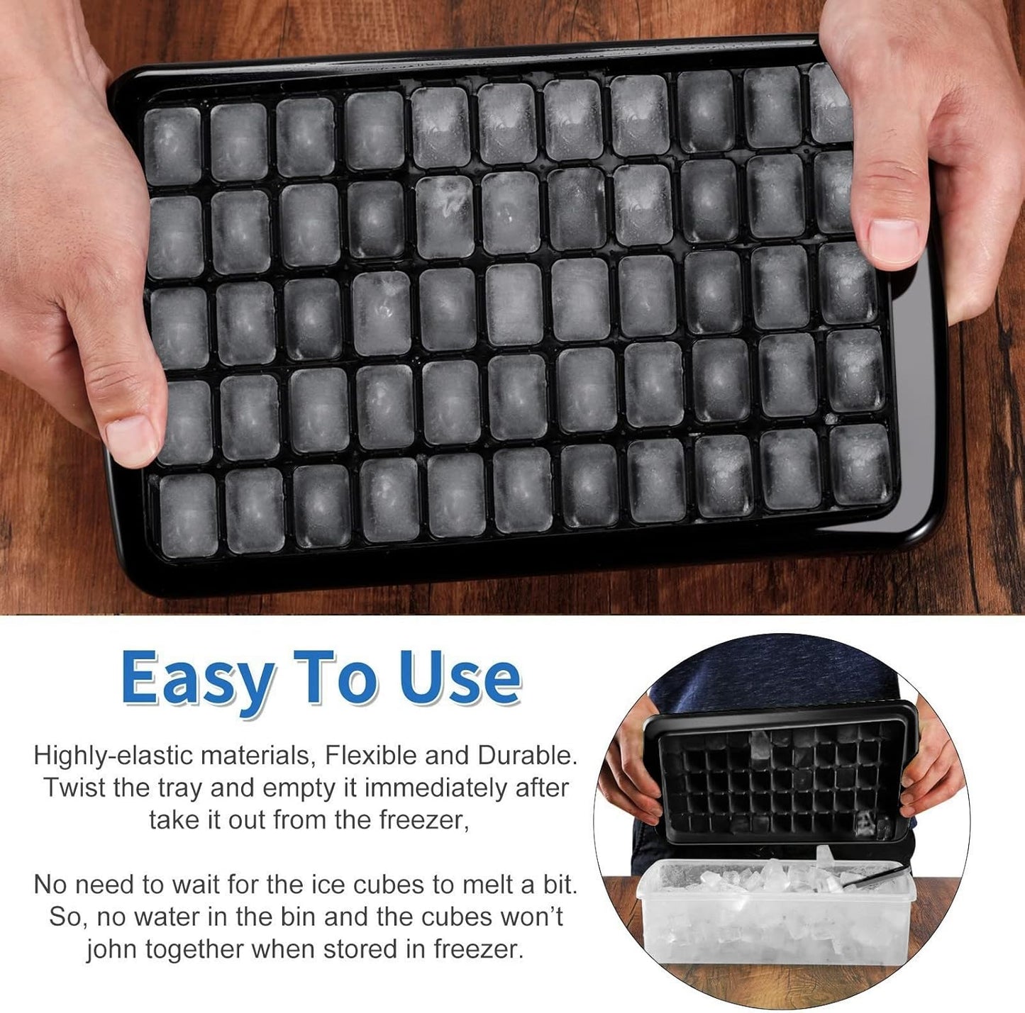 Ice Cube Tray with Lid and Bin for Freezer - 2 * 55 Nugget Ice Maker Tray, Cocktail Coffee Ice Mold for Easy Release Small Cubes, with Ice Container Scoop, Flexible Durable Plastic, BPA Free