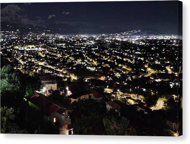 Glowing City Under Night Sky - Canvas Print