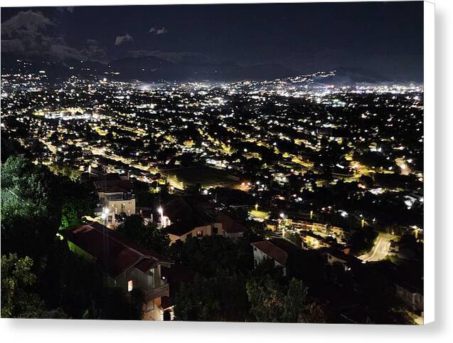 Glowing City Under Night Sky - Canvas Print