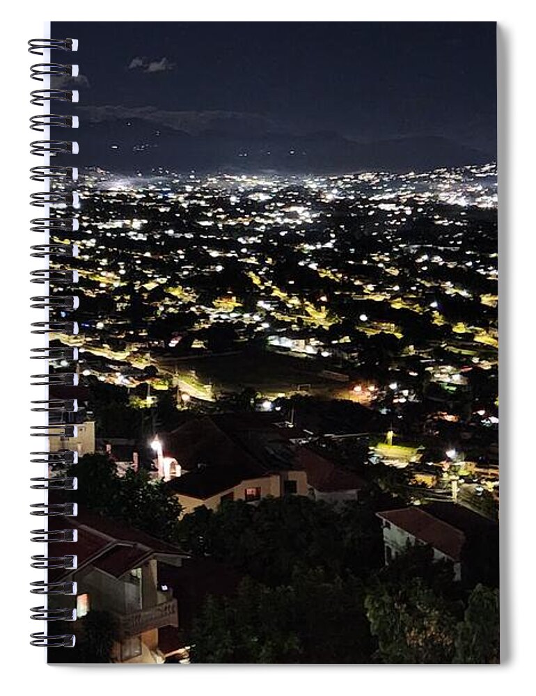 Glowing City Under Night Sky - Spiral Notebook