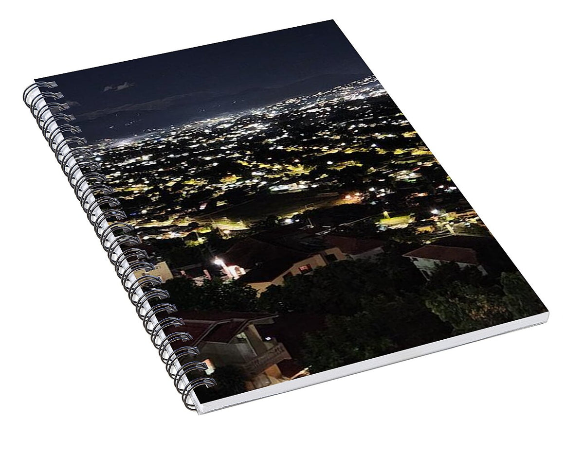 Glowing City Under Night Sky - Spiral Notebook