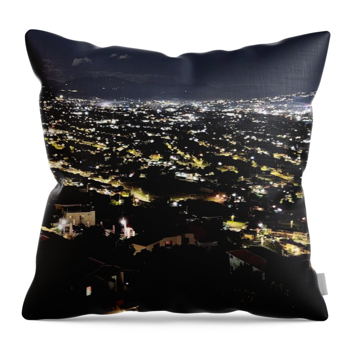 Glowing City Under Night Sky - Throw Pillow
