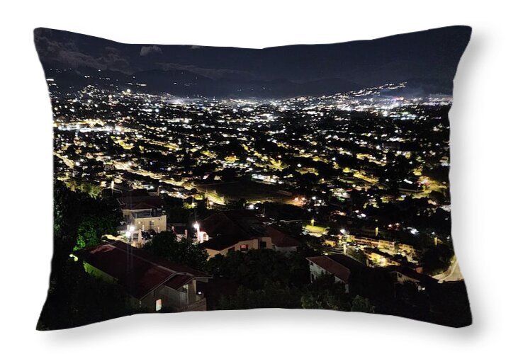 Glowing City Under Night Sky - Throw Pillow