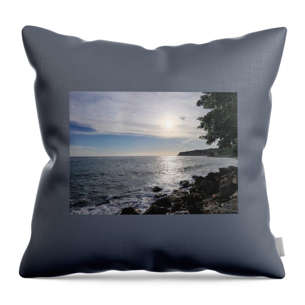 Serene Coastal Sunset View - Throw Pillow