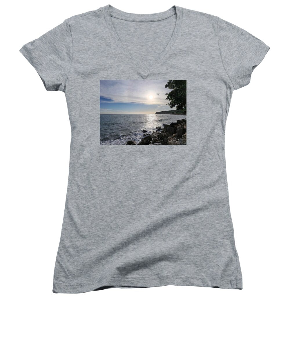 Serene Coastal Sunset View - Women's V-Neck