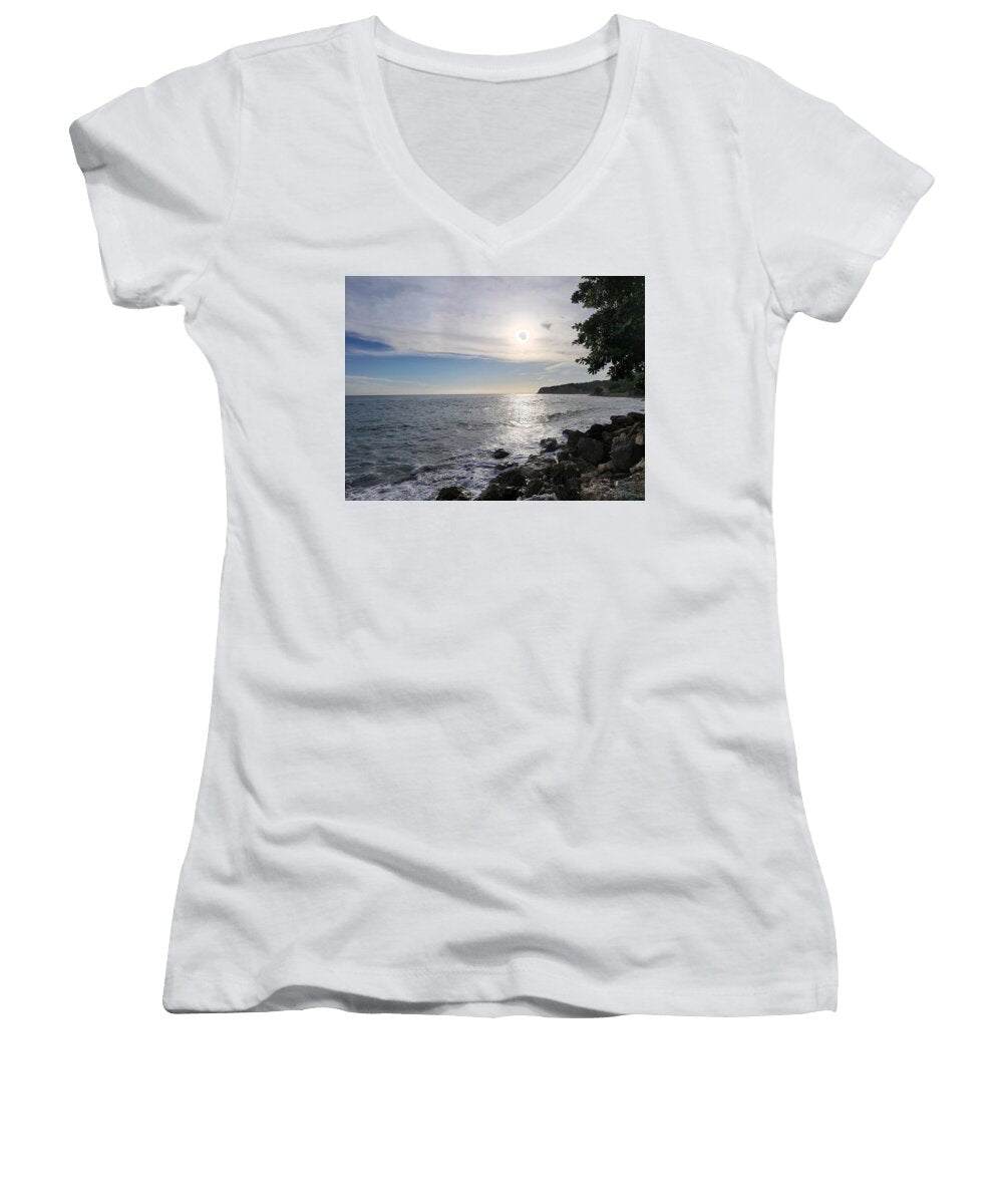 Serene Coastal Sunset View - Women's V-Neck