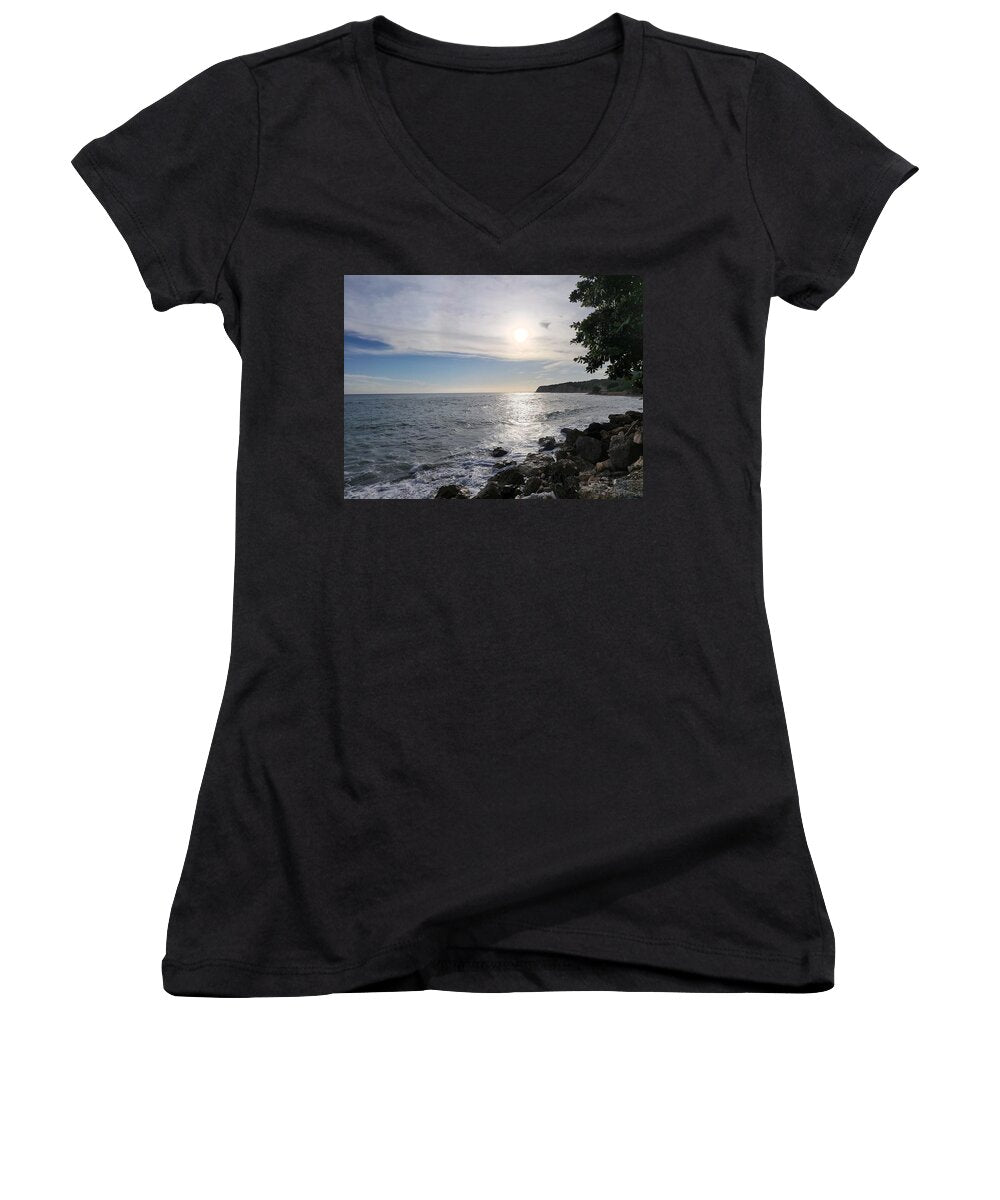 Serene Coastal Sunset View - Women's V-Neck