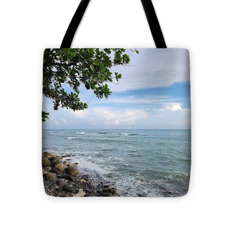 Serene Rocky Beach Scene - Tote Bag
