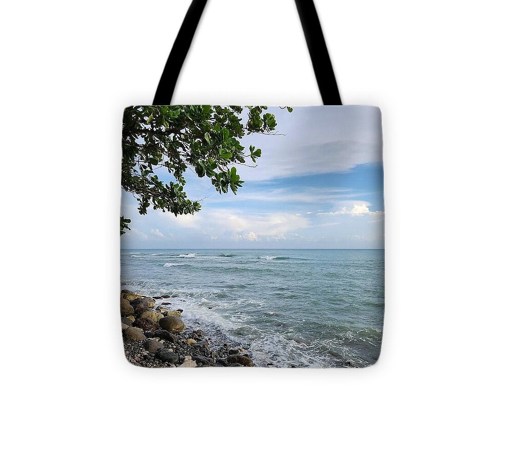 Serene Rocky Beach Scene - Tote Bag