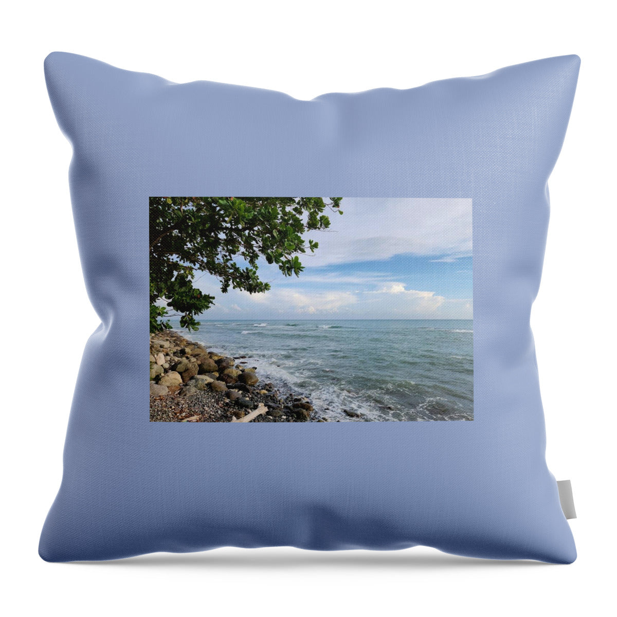 Serene Rocky Beach Scene - Throw Pillow