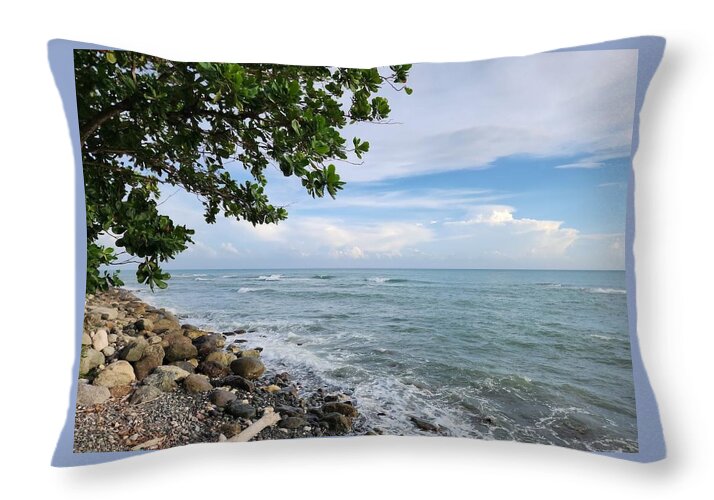 Serene Rocky Beach Scene - Throw Pillow